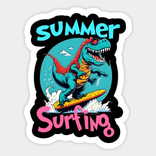 Summer Dinosaur Surfer Funny Sticker